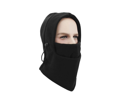 Балаклава тактична чорна з затяжкою (фліс, зима, one size)