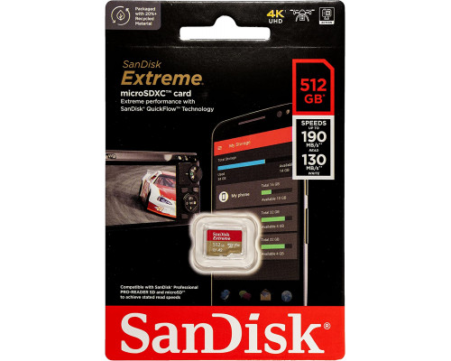 Картка пам'яті SanDisk Extreme 512GB microSDXC без адаптера (190/130 MB/s UHS-I V30 U3 Class 10)
