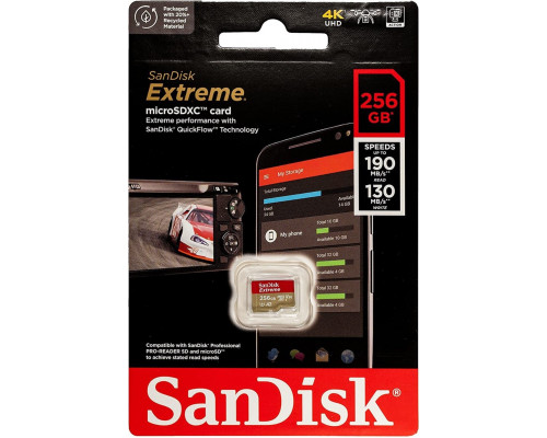 Картка пам'яті SanDisk Extreme 256GB microSDXC без адаптера (190/130 MB/s UHS-I V30 U3 Class 10)