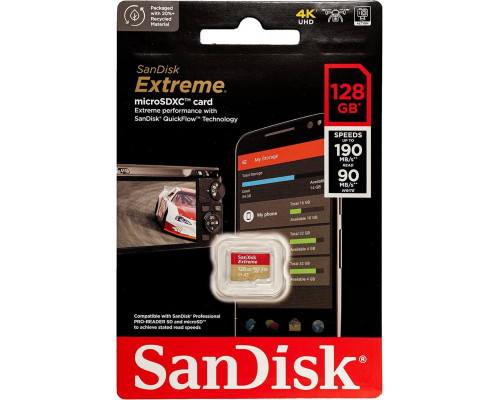 Картка пам'яті SanDisk Extreme 128GB microSDXC без адаптера (190/90 MB/s UHS-I V30 U3 Class 10)
