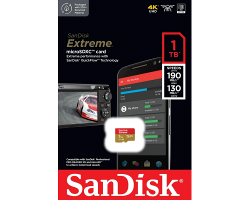 Картка пам'яті SanDisk Extreme 1TB microSDXC без адаптера (190/130 MB/s UHS-I V30 U3 Class 10)