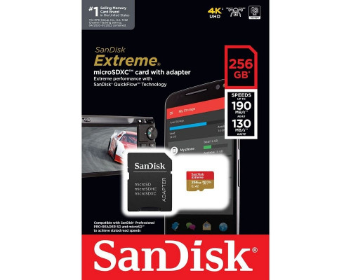Картка пам'яті SanDisk Extreme 256GB microSDXC з адаптером (190/130 MB/s UHS-I V30 U3 Class 10)