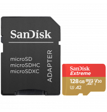 Картка пам'яті SanDisk Extreme 128GB microSDXC з адаптером (160/90 MB/s UHS-I V30 U3 Class 10)
