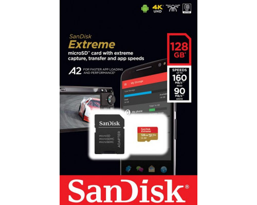 Картка пам'яті SanDisk Extreme 128GB microSDXC з адаптером (160/90 MB/s UHS-I V30 U3 Class 10)