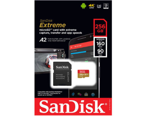 Картка пам'яті SanDisk Extreme 256GB microSDXC з адаптером (160/90 MB/s UHS-I V30 U3 Class 10)