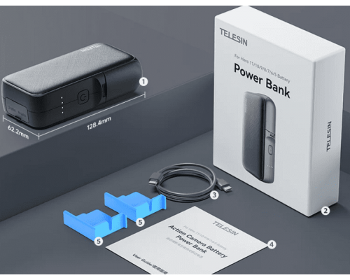 Зарядний пристрій TELESIN Storage Power Bank для акумуляторів GoPro (10000mAh USB Type-C)