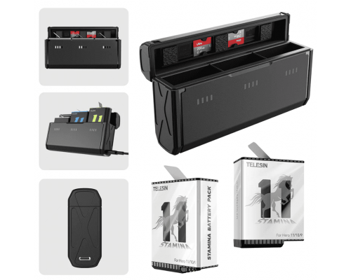 Зарядний пристрій TELESIN Pocket Multifunctional Storage Charging Box для 3-х акумуляторів GoPro HERO9/10/11/12 Black без АКБ
