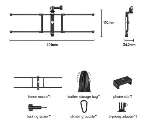 Гнучке регульоване кріплення TELESIN Adjustable Universal Fence Mount для екшн-камер і смартфонів