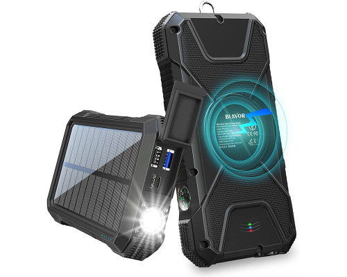 Портативний зарядний пристрій з ліхтариком та компасом BLAVOR Solar Charger Power Bank 18W (чорний)