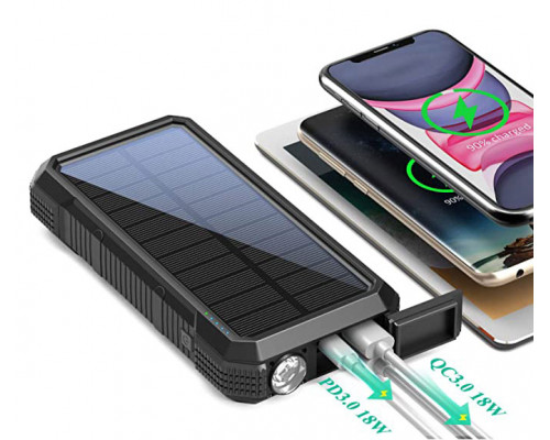 Портативний зарядний пристрій з ліхтариком та компасом BLAVOR Solar Charger Power Bank 18W (чорний)