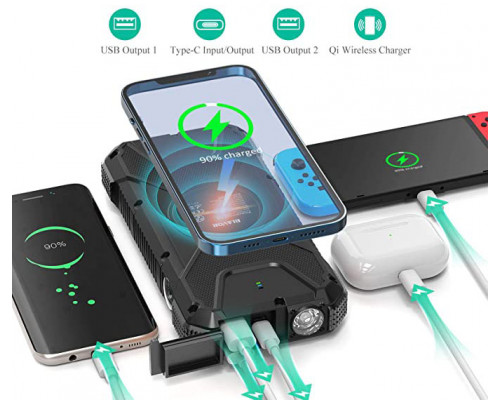 Портативний зарядний пристрій з ліхтариком та компасом BLAVOR Solar Charger Power Bank 18W (чорний)