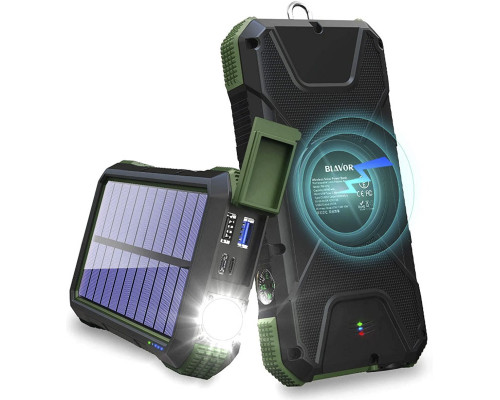 Портативний зарядний пристрій з ліхтариком та компасом BLAVOR Solar Charger Power Bank 18W (темно-зелений)