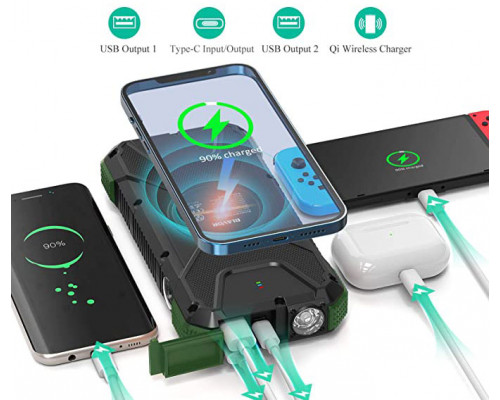 Портативний зарядний пристрій з ліхтариком та компасом BLAVOR Solar Charger Power Bank 18W (темно-зелений)